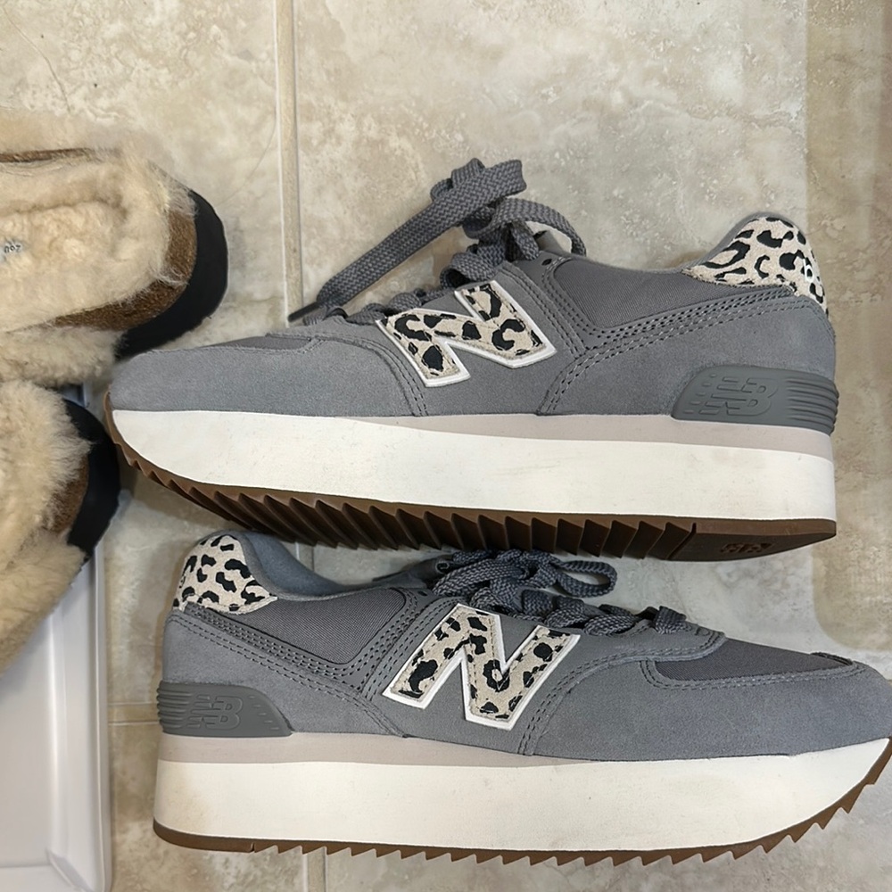 Gray Leopard New Balance 574+ Women's Sneakers Sz. 9. NEW